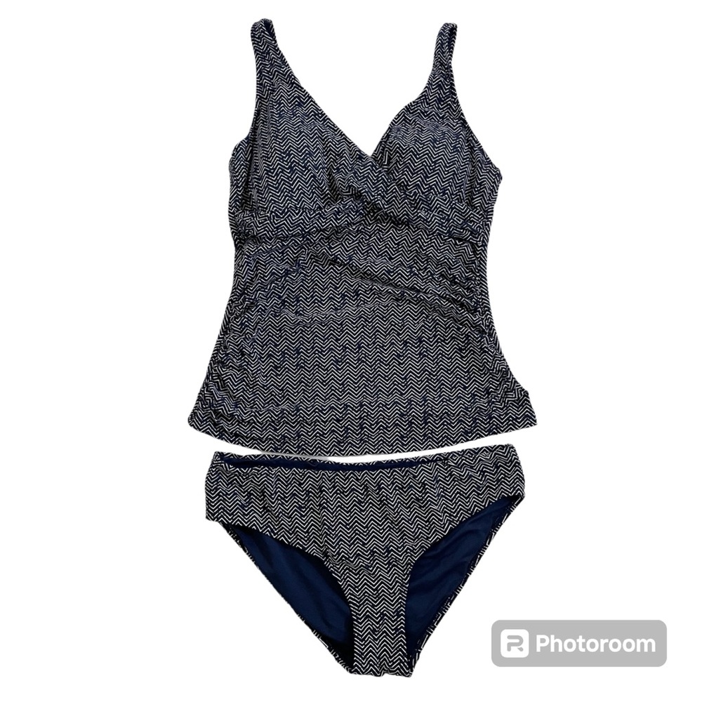 Niptuck two piece swimsuit size 10. Blue and white.